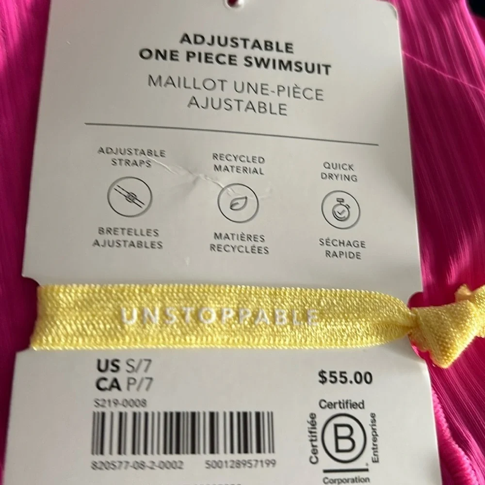 NWT Athleta Girl Adjustable One Piece Pop Pink Swimsuit size S/7